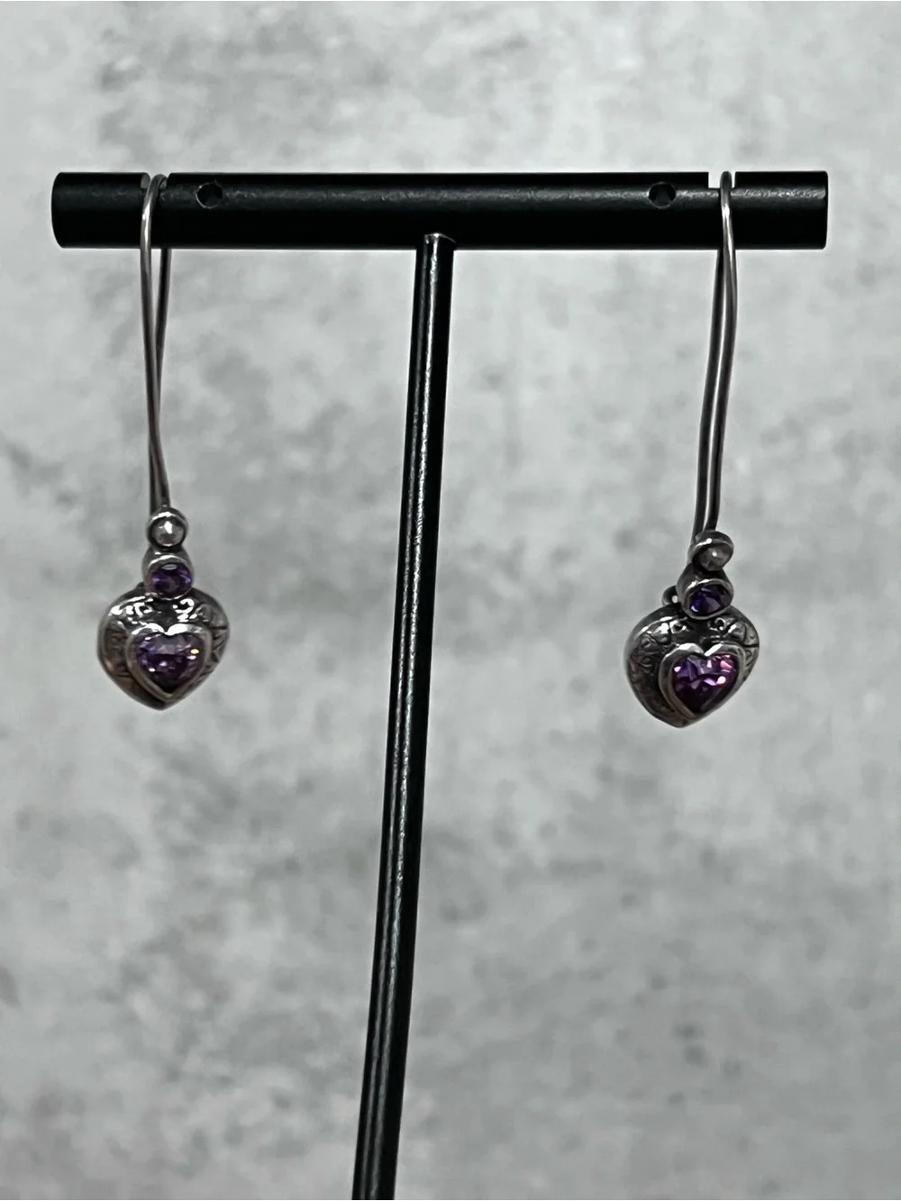 Serling silver 925 earrings heart-shaped amethysts